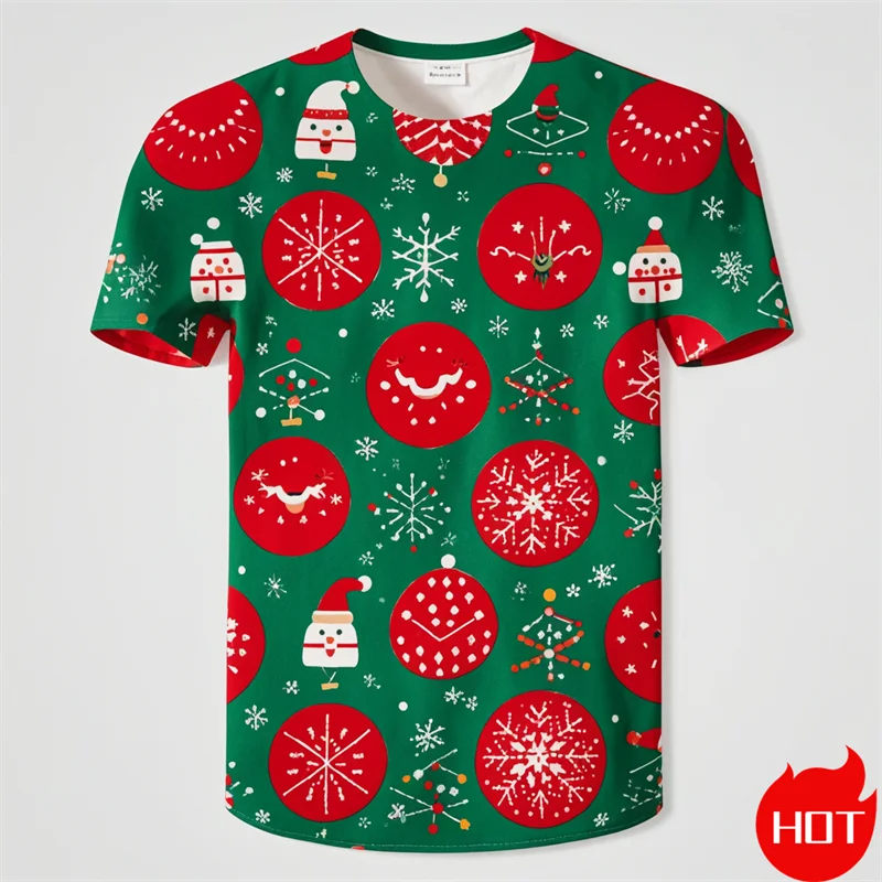 New Fashion 3D Print Happy Christmas T Shirt For Men Casual Short Sleeve T Shirts Unisex Xmas Graphic T-Shirts Mens Clothing Tee