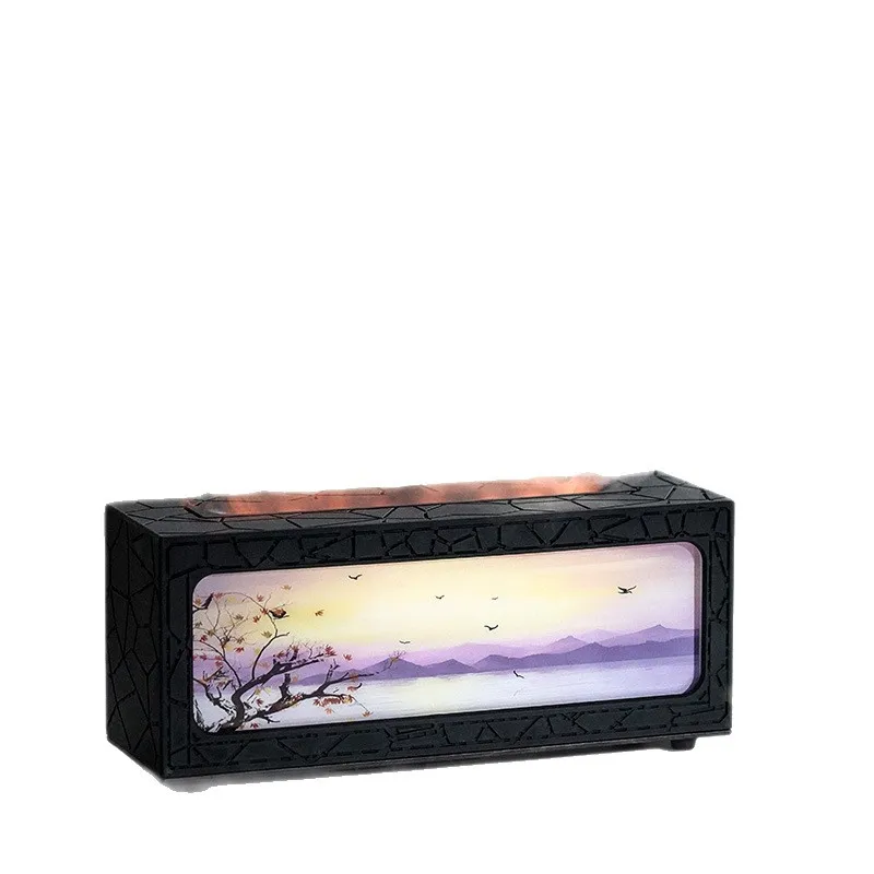 

New Creative Landscape Painting Humidifier USB Smart Remote Control Essential Oil Diffuser Simulated Flame Aromatherapy Machine