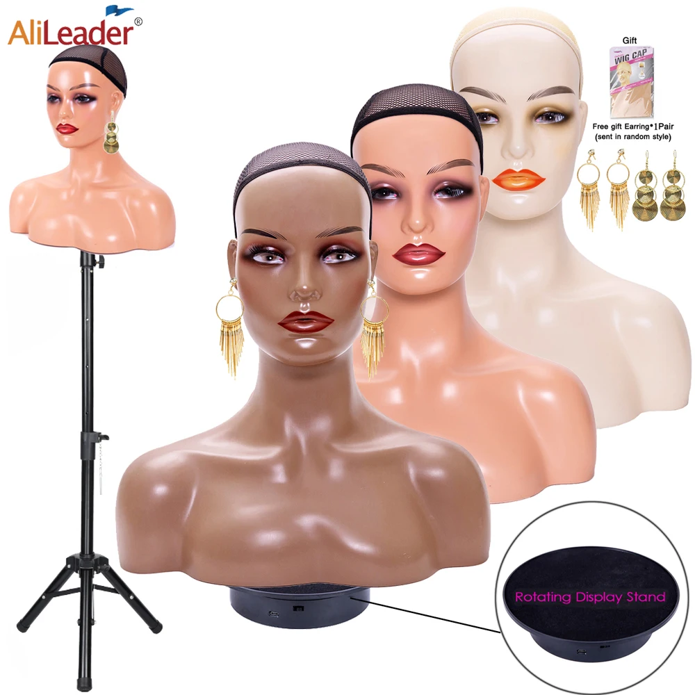 

Good Quality Mannequin Head with Shoulder 360 Electric Rotating Product Display Turntable Realistic Female Mannequin Head