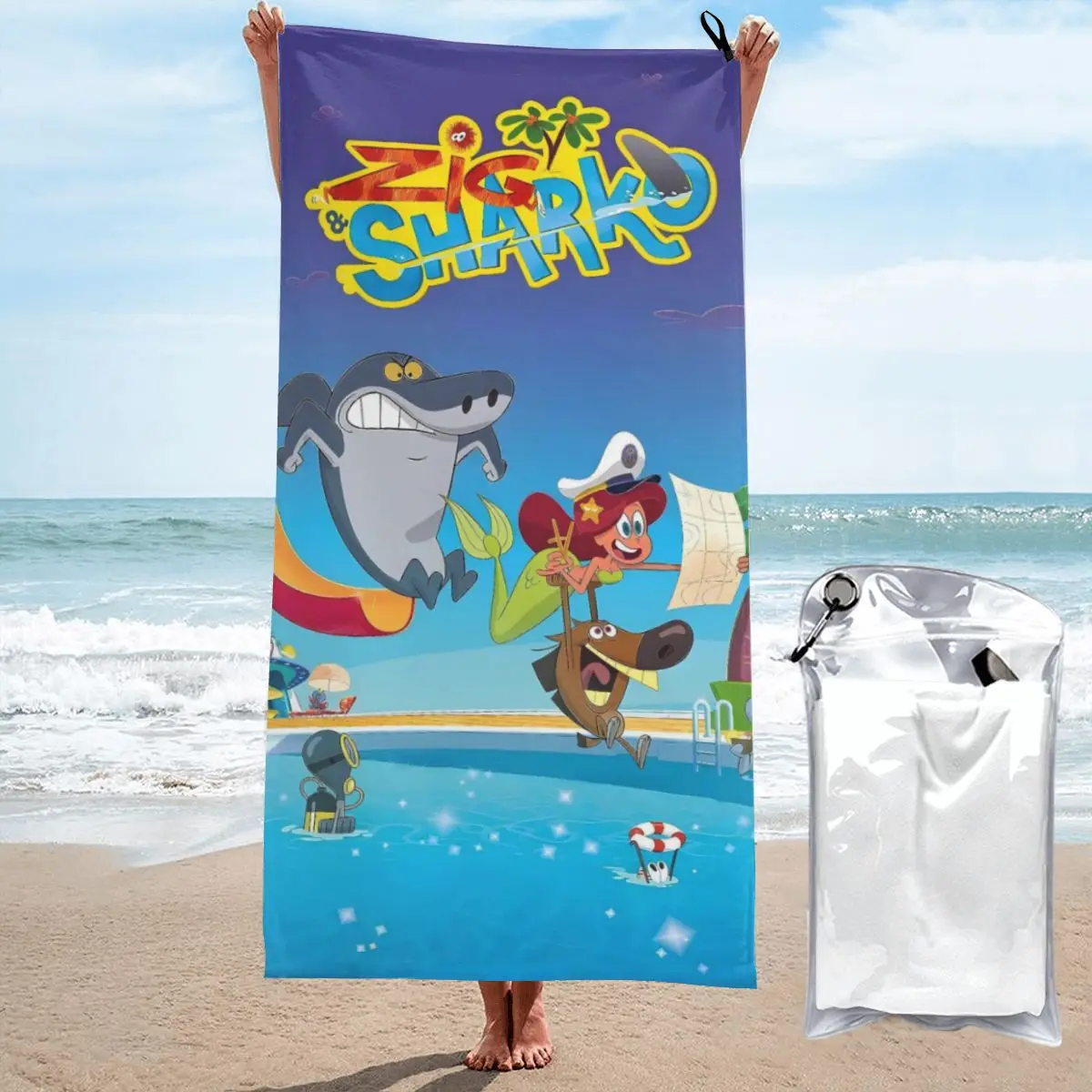 Microfiber Bath Towel Zig & Sharko (2010) Print Quick Dry Sandless Beach Blanket Soft Comfortable Camping Pool Towel
