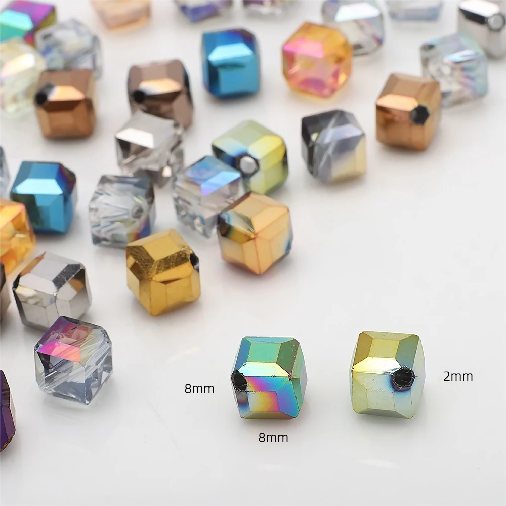 30 Pcs 8mm Austria  Square Beads Diagonal Hole for Bracelet Earing Making DIY Accessories Glass Crystal Cube Beads Wholesale