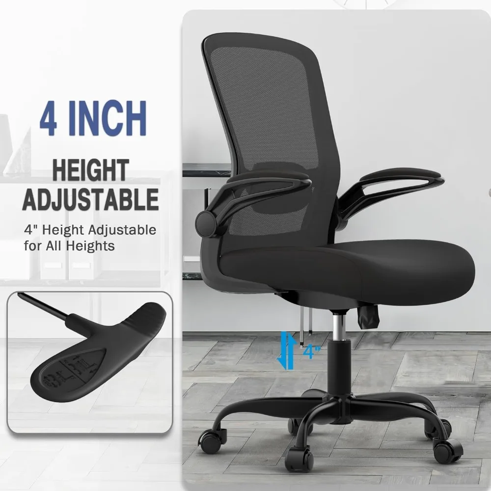 Office Chair, Ergonomic Desk Chair with Adjustable Lumbar Support, High Back Mesh Computer Chair with Flip-up Armrests-BIFMA