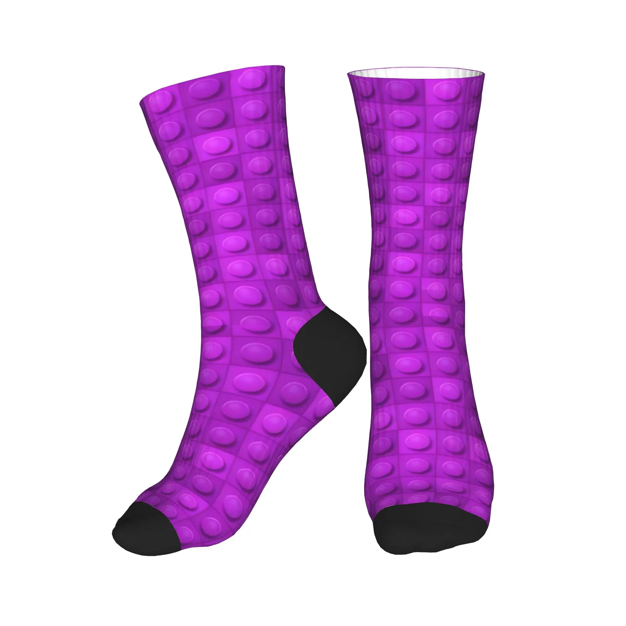Solid Dark Purple Building Blocks Socks  Novelty Stockings Autumn Non Slip Couple Socks Medium Soft Printed Running Socks