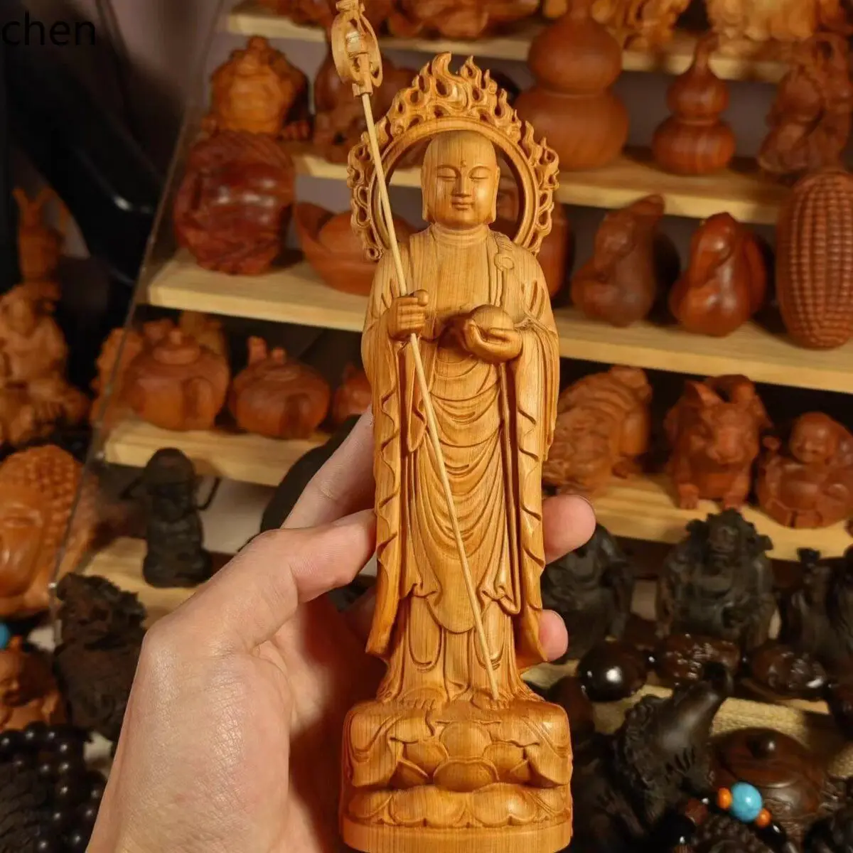 YFY  taihang thuja wood carving ksitigarbha bodhisattva figure buddha statue ornament home figure decoration