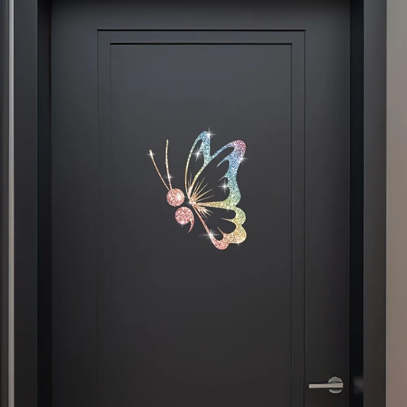 Shiny Hollow Butterfly Vinyl Decal, Silver Glitter Insect Waterproof Sticker for Car, Truck, SUV, Laptop, Water Bottle