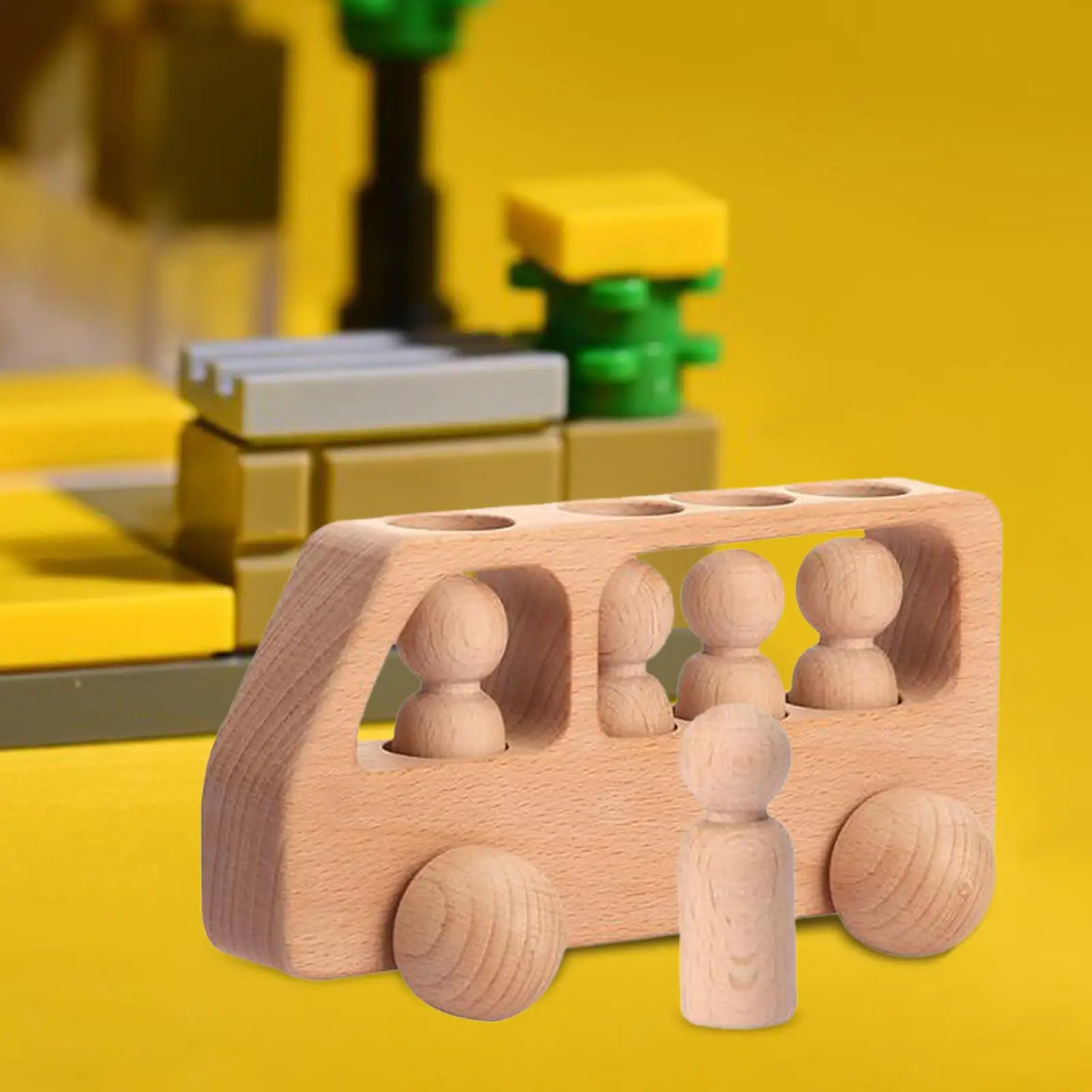 Set da gioco per auto in legno blocchi per auto giocattolo per l'apprendimento educativo con figure di 4 persone bambole Peg per bambini in età prescolare