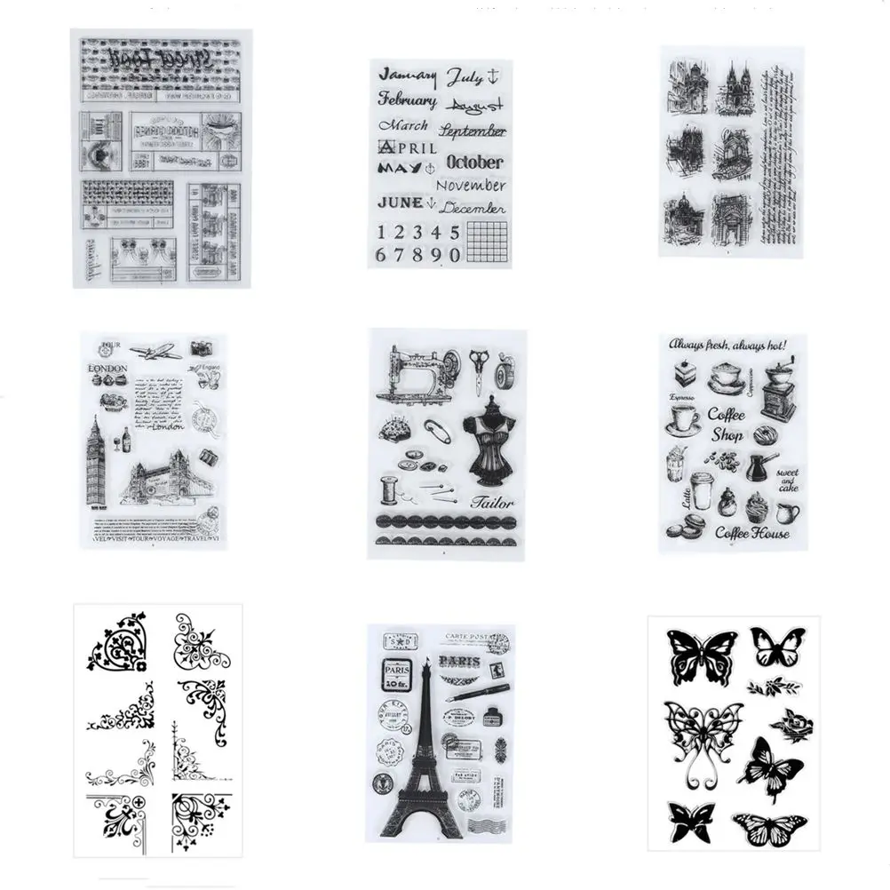 Retro Stamps Flower Buildings Cat DIY Scrapbooking Crafts Silicone Clear Stamps Journal Handmade Decorative Material