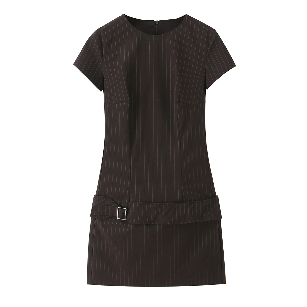 Mini abito da donna con cintura O-Collo Collor Slim Solid Back Zipper Impiombato Abiti a trapezio a vita media Abiti chic autunnali femminili