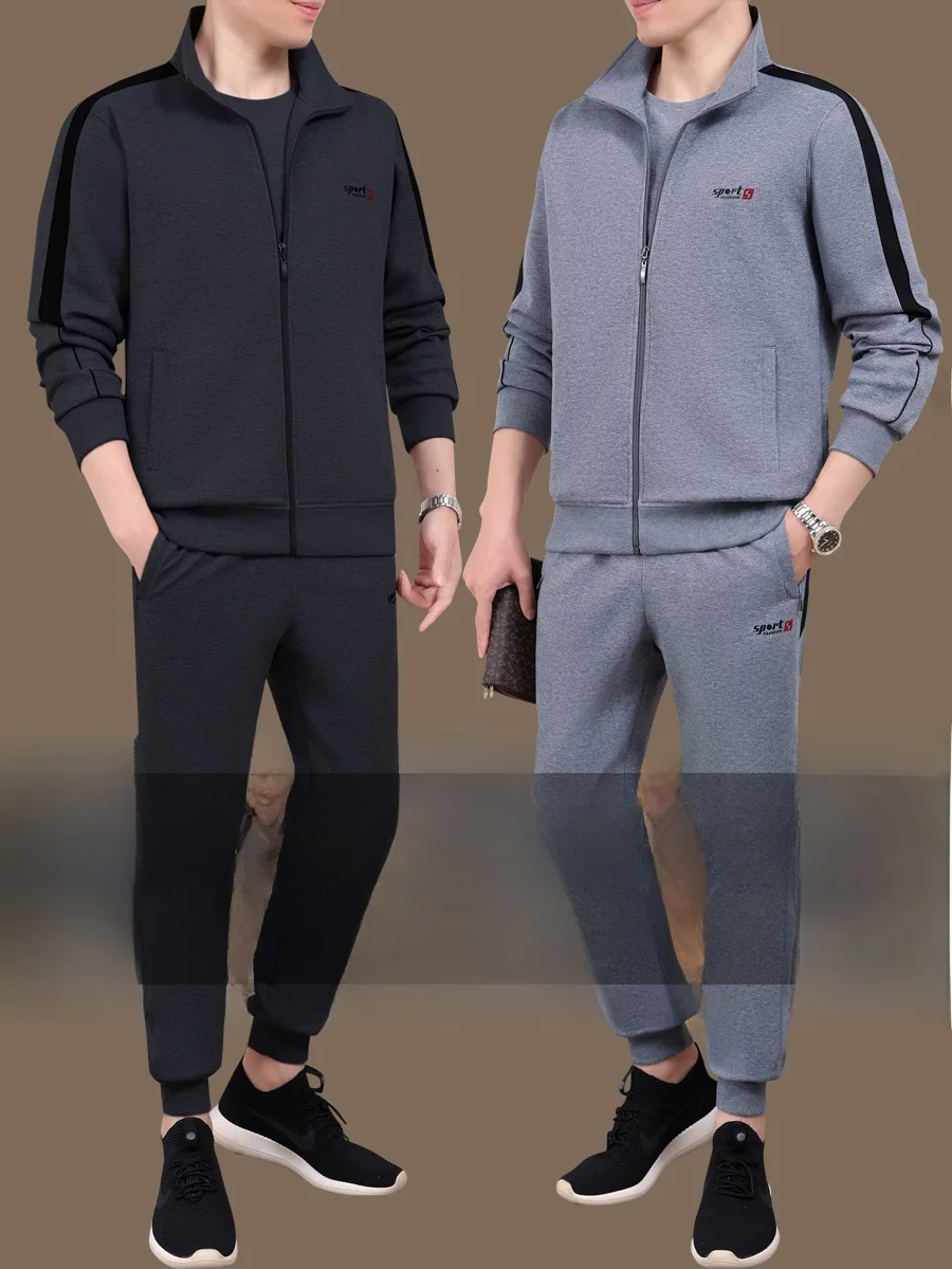 

Мужской повседневный спортивный костюм-тройка для мужчин среднего и старшего возраста, большие размеры, весна-осень, новинка, одежда для пап, свитшот