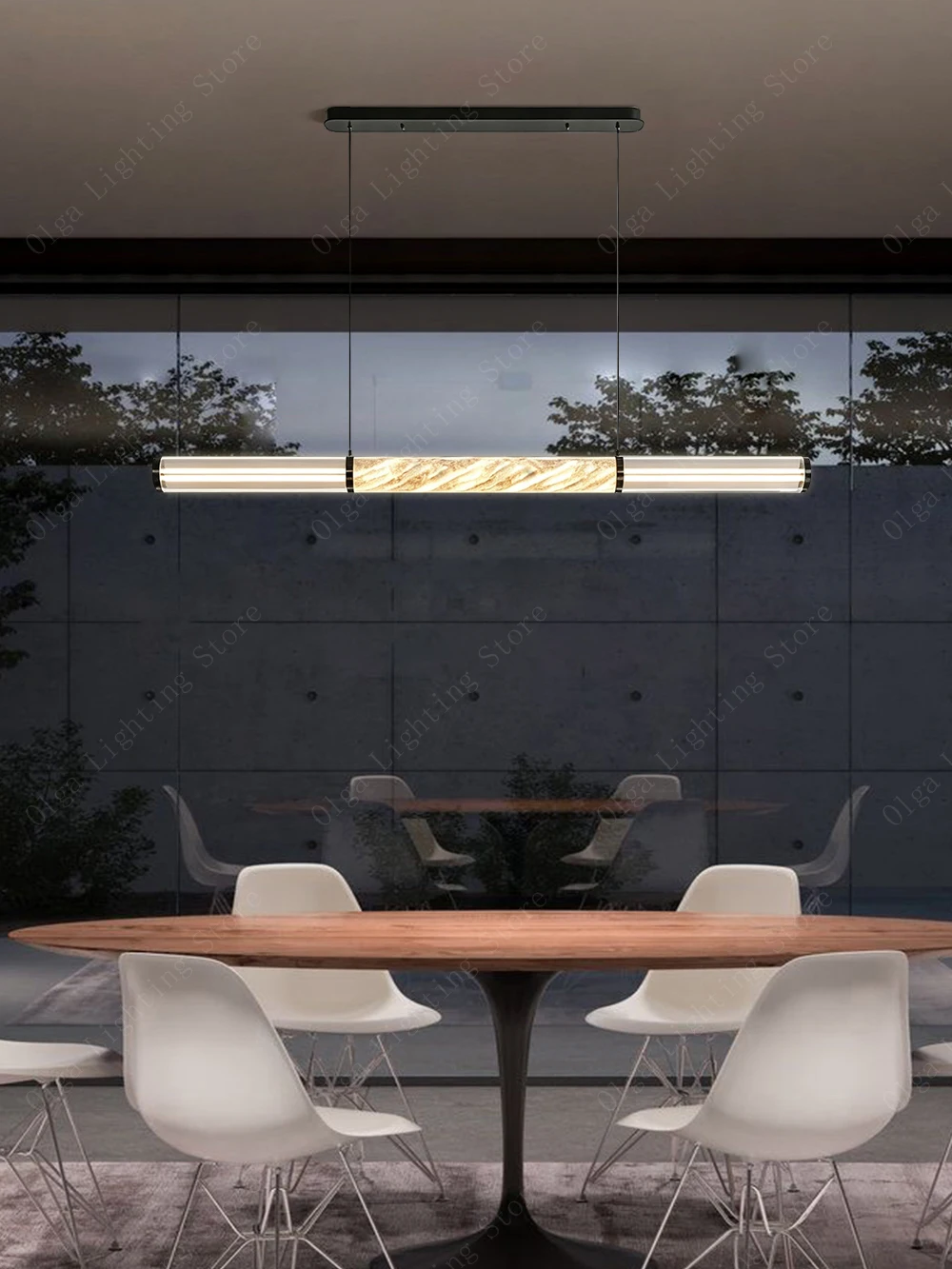 Modern Minimalist Glass Marble Pendant Light Long, Dining Table Kitchen Island Decoration Linear Luxury Hanging Lamp Alabaster