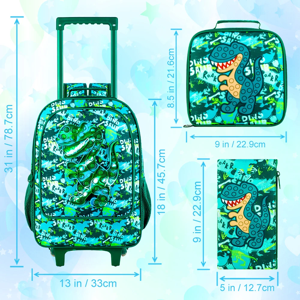 Rolling Backpack for Boys Girls, Kids Roller School Bag with Wheels Toddler Wheeled Bookbag Elementary