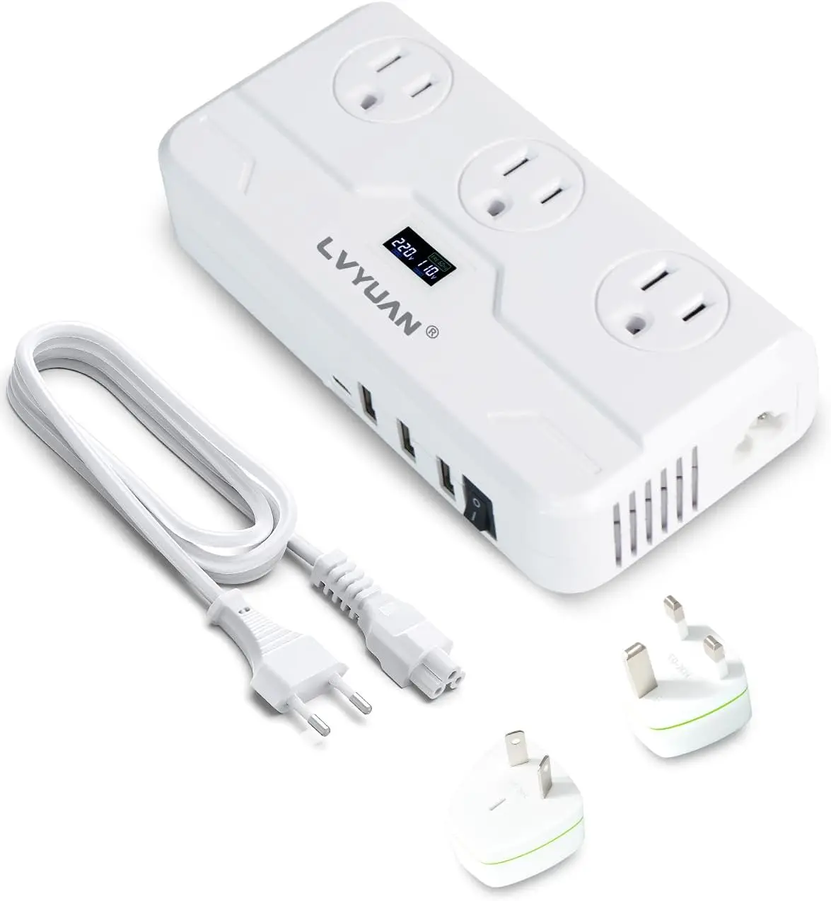 

220V to 110V Voltage Converter with LCD, Universal Travel Adapter UK/EU/AU Plugs, Step Down Transformer for Hair Straightener, C