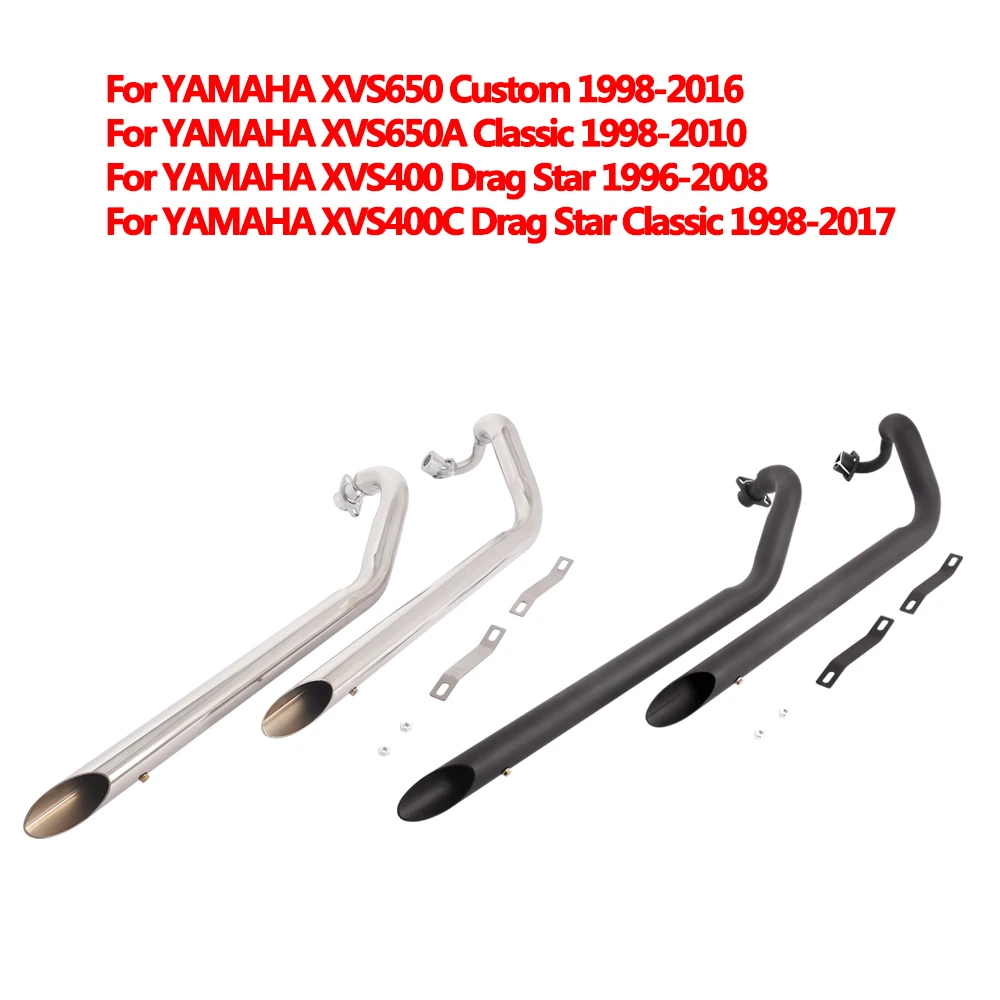 For YAMAHA XVS650 Custom 1998-2016 XVS400 Drag Star 1998-2008 Motorcycle Full Exhaust Escape Muffler Double Link Pipe