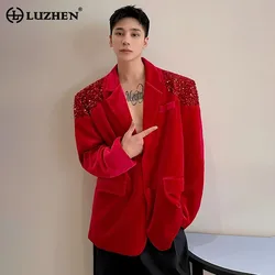 LUZHEN Suit Jacket Light Luxury Velvet Sequin Splicing Elegant Banquet Prom Party Stylish Clothes Autumn Men's Blazer LZ6265