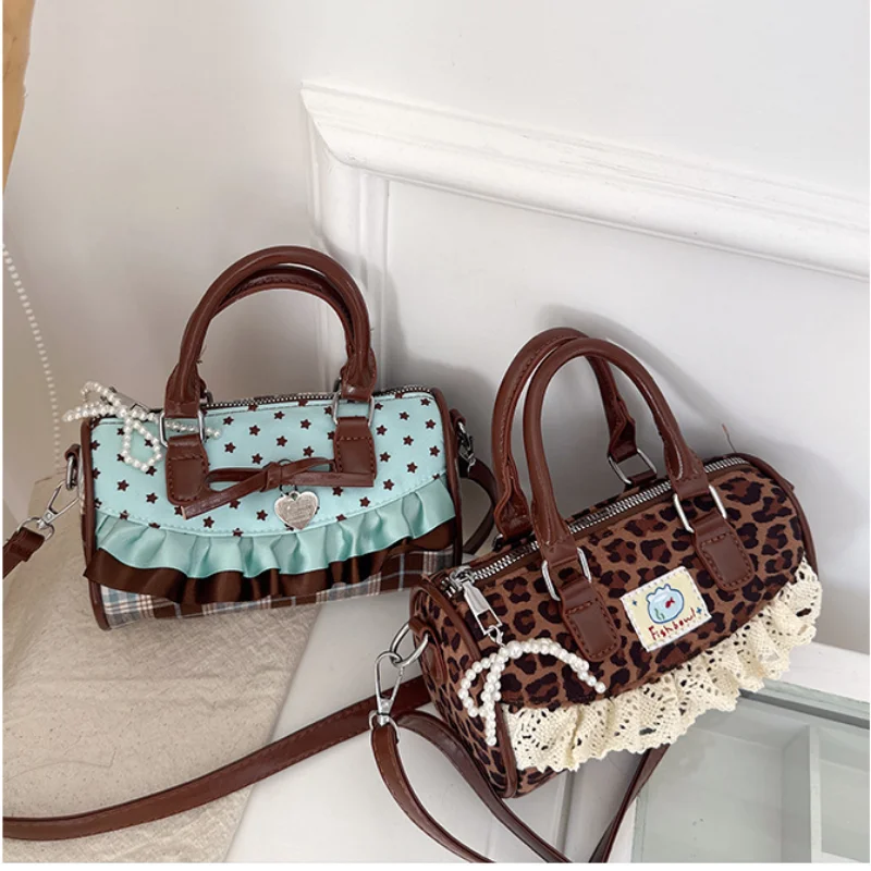 

New Trendy Sweet Bow Pillow Shoulder Bag For Women Fashion Lace Trim & Polka Dot Design Chic Handbag Elegant Casual Purse Gift