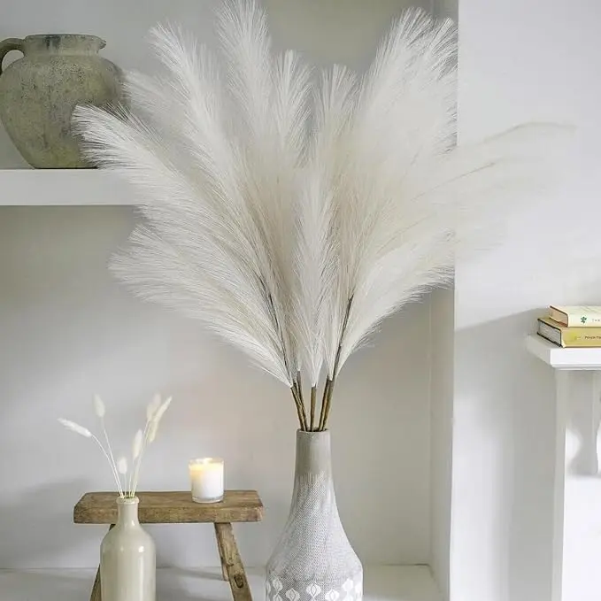 20 Stück künstliches Pampasgras, 21,6 Zoll kurzes künstliches pompöses Gras mit Blumenmuster, gefälschte Pompas-Graszweige, Vasenfüller, Blumenarrangement – Detail 2
