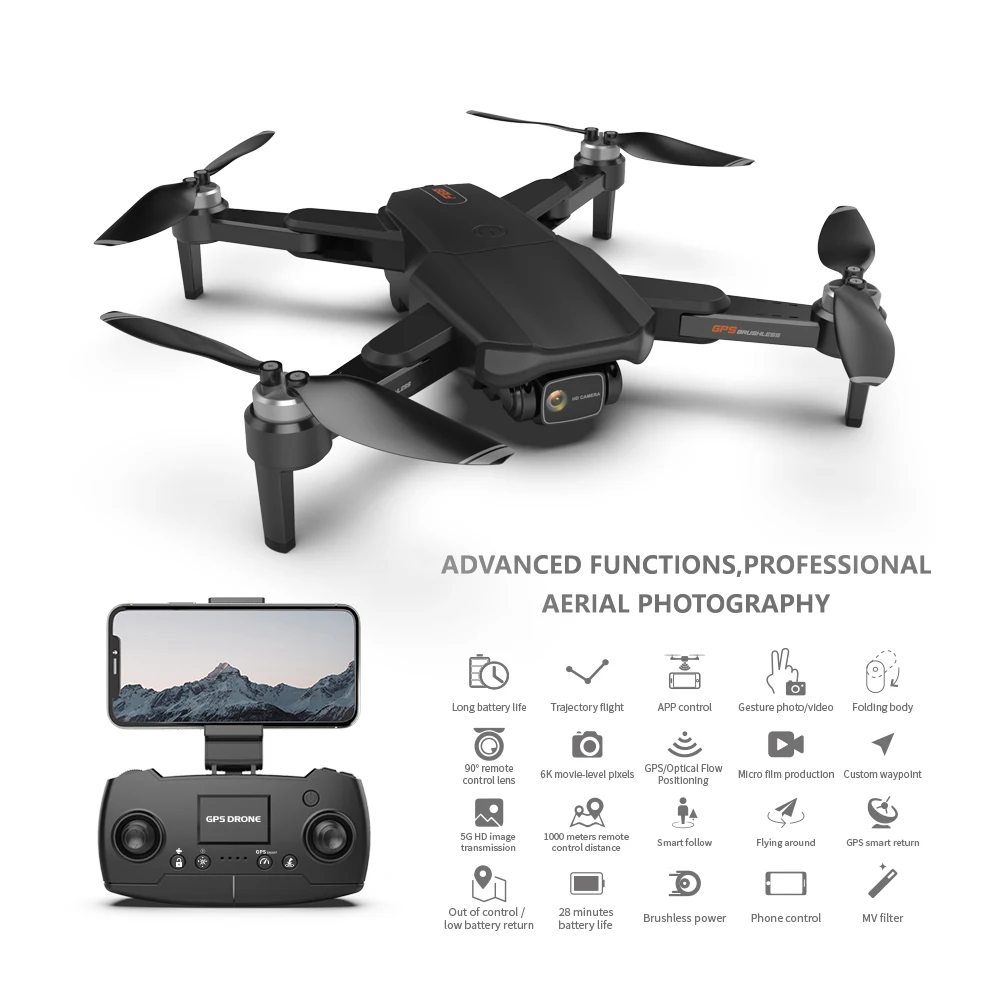 Dron con posicionamiento Gps, 5g, Control remoto sin escobillas, F188, Hd, 6K, Esc, 90 °, lente Dual, cruce de bordes