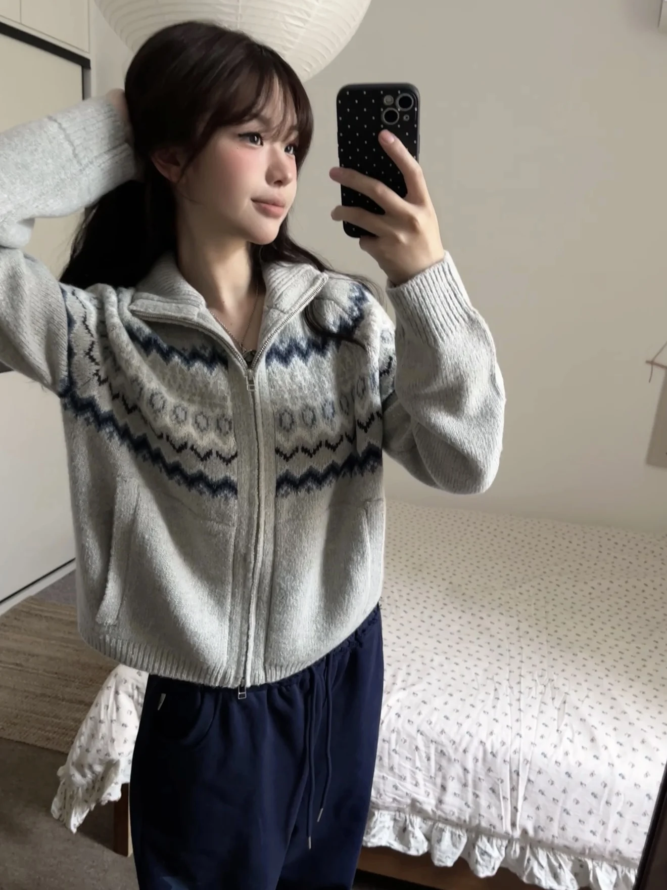 

Casual Loose Nordic Fair Isle Knitted Sweater ex Autumn Winter Vintage Fluffy Fabric Polyester Long Sve Warm Stripe Pa...