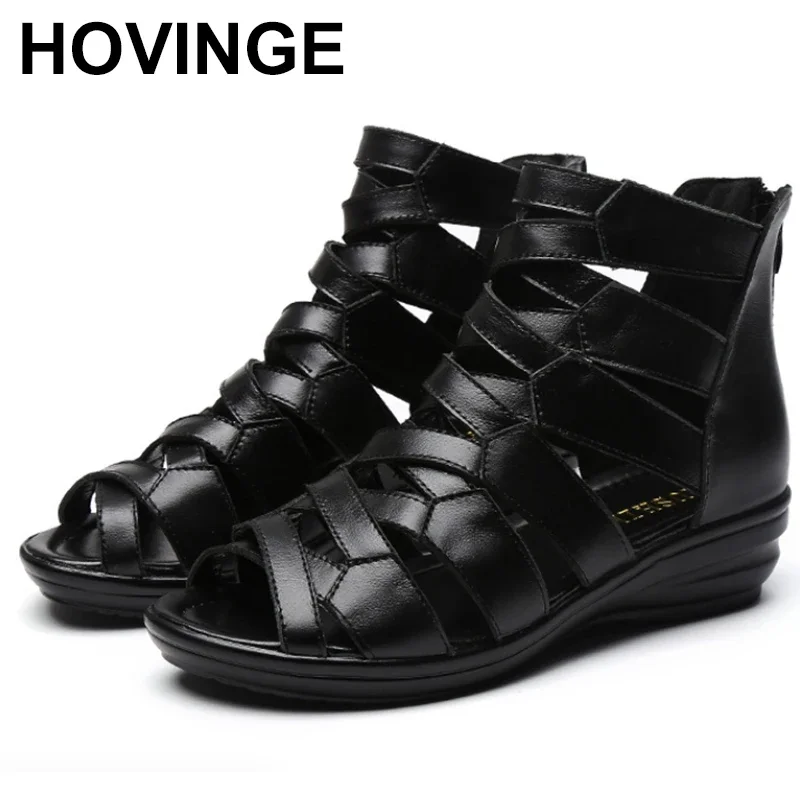 

Genuine Leather women's sandals wedge heel comfortable Roman women's shoes mother middle-aged and elderly Roman sandals