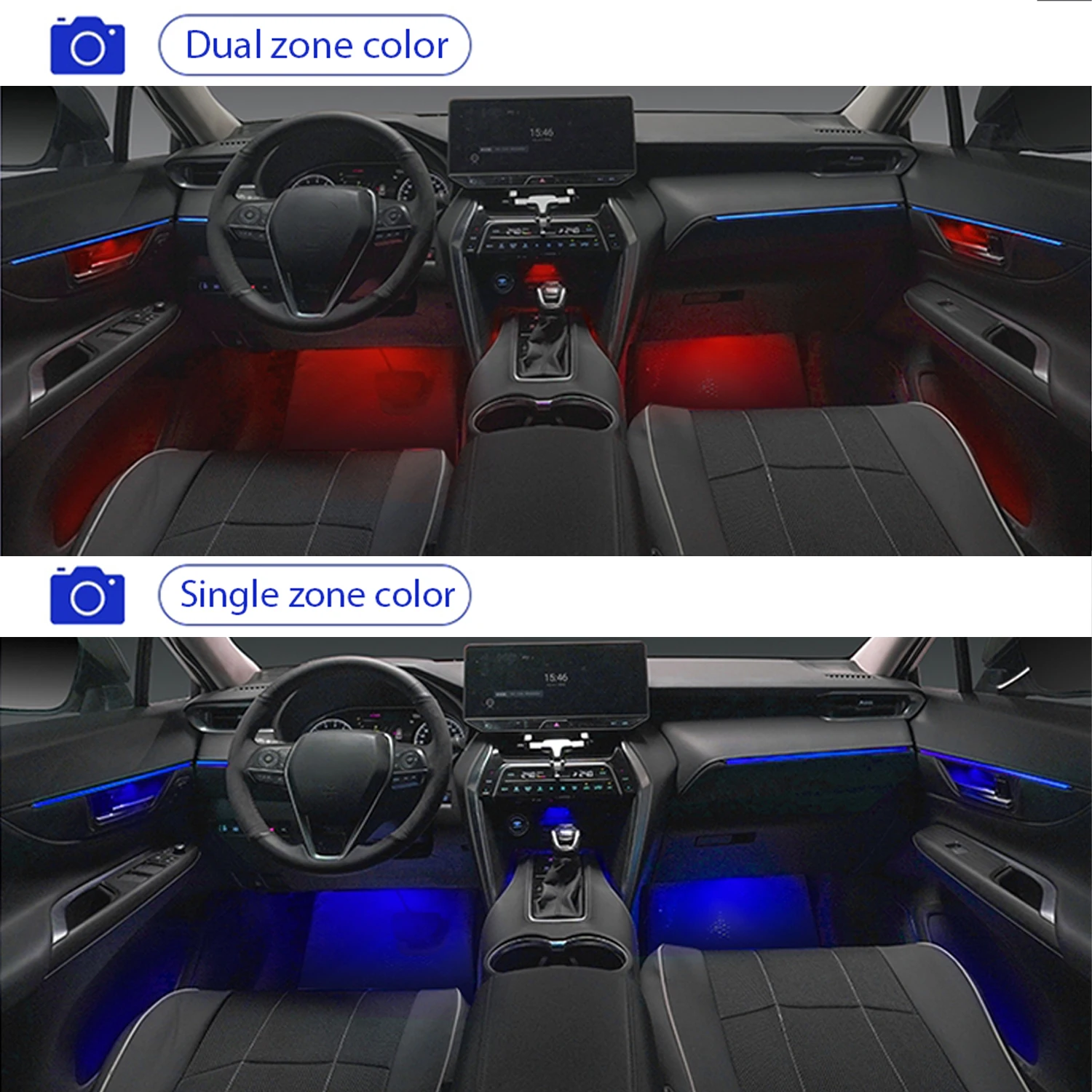 new Streamer Symphony Dual Zone App Sounds Ambient Lamp Car Interior Dashboard Acrylic Neon Strip Atmosphere LED Lights 12V