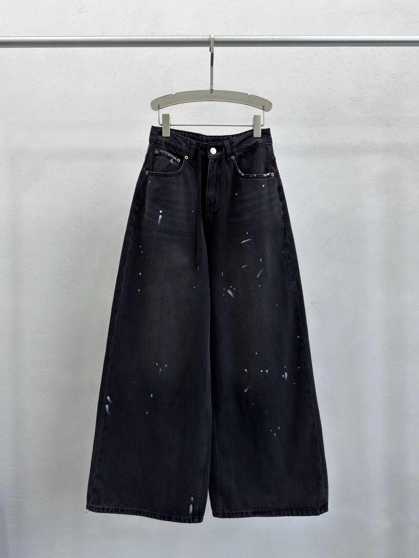 

Retro American Waed Ink Splatter Wide Leg Denim Jeans Women's Lazy Cool Street Art High Waist Zipper Summer Faion Ladies