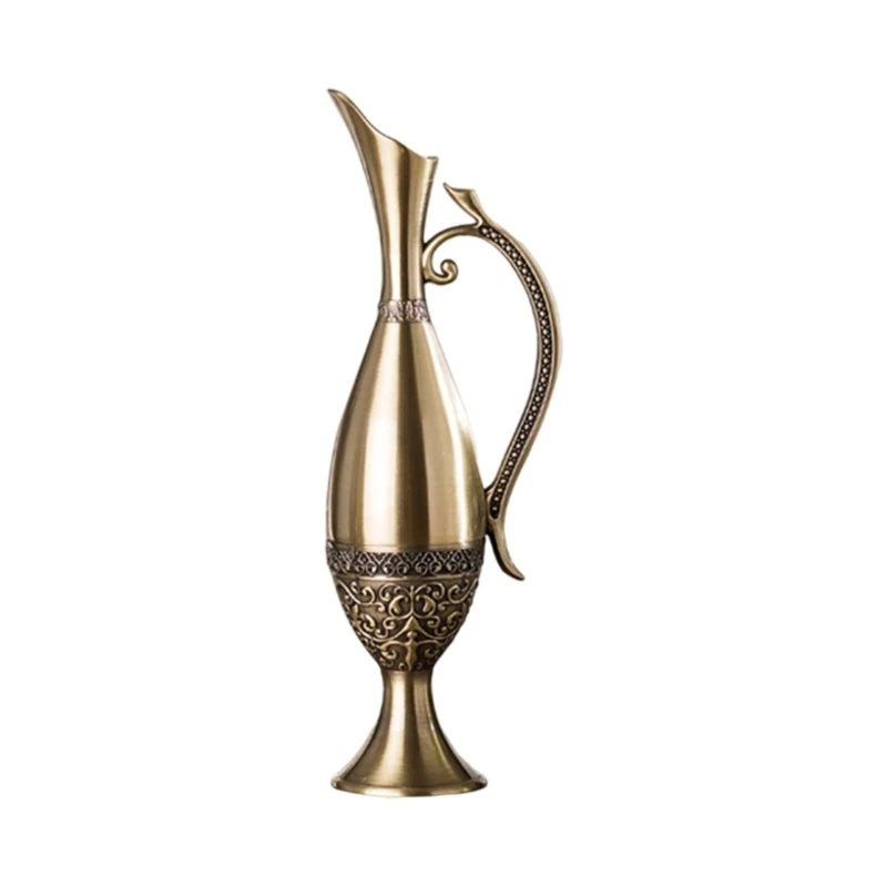

Textured Geometric Vintage Bronze Metal Vases For Living Room Table Centerpieces Display Flower Arrangements Container