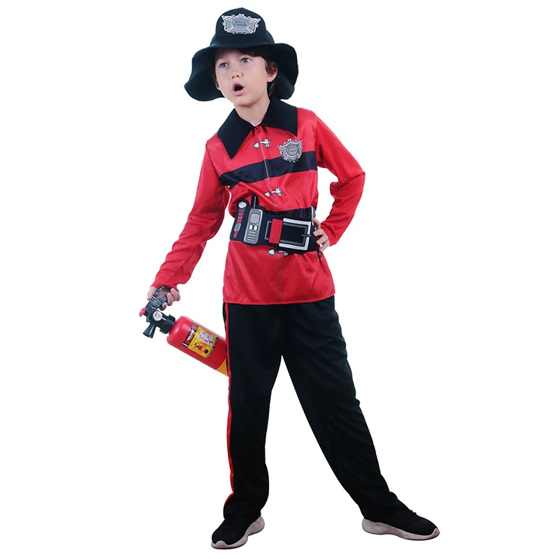 Kid's  Firefighter Professional Cosplay Costume for Boy Girl Halloween New Years Children's Performance Costume Suit