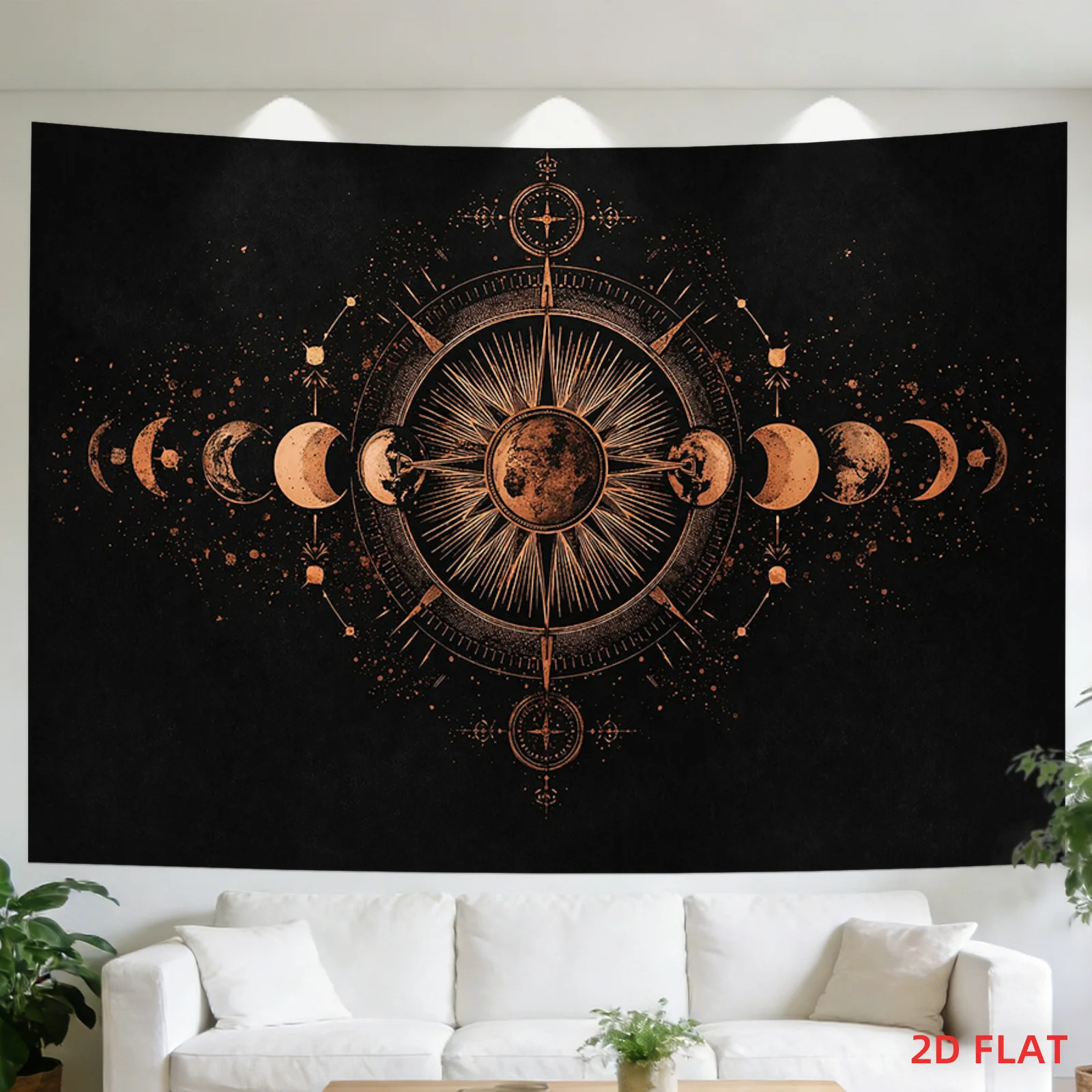 VIKAMA Dark Sun Moon Phase Tapestry Mysterious Astrology Wall Carpet Compass and Moon Phase Cycle Art Room Decoration