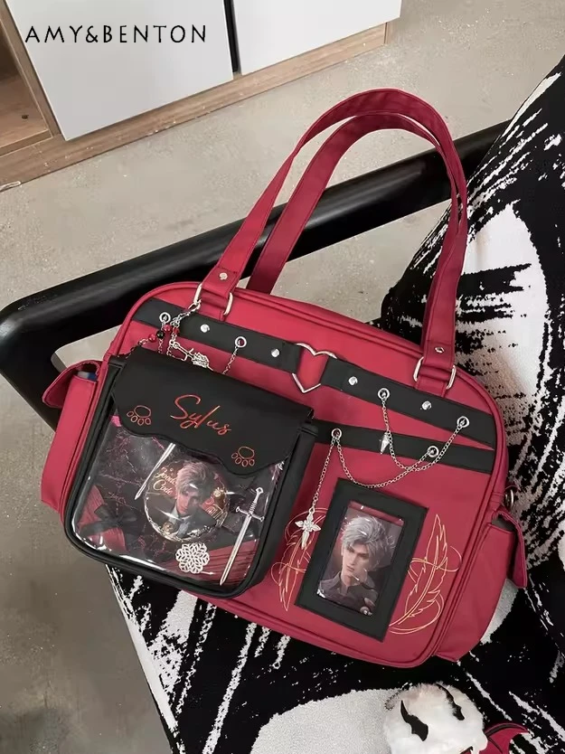 

Lolita Cosplay Cute Itabag Sweet Patchwork Color Transparent Large Capacity Shoulder Bag College Style Versatile Crossbody Bag