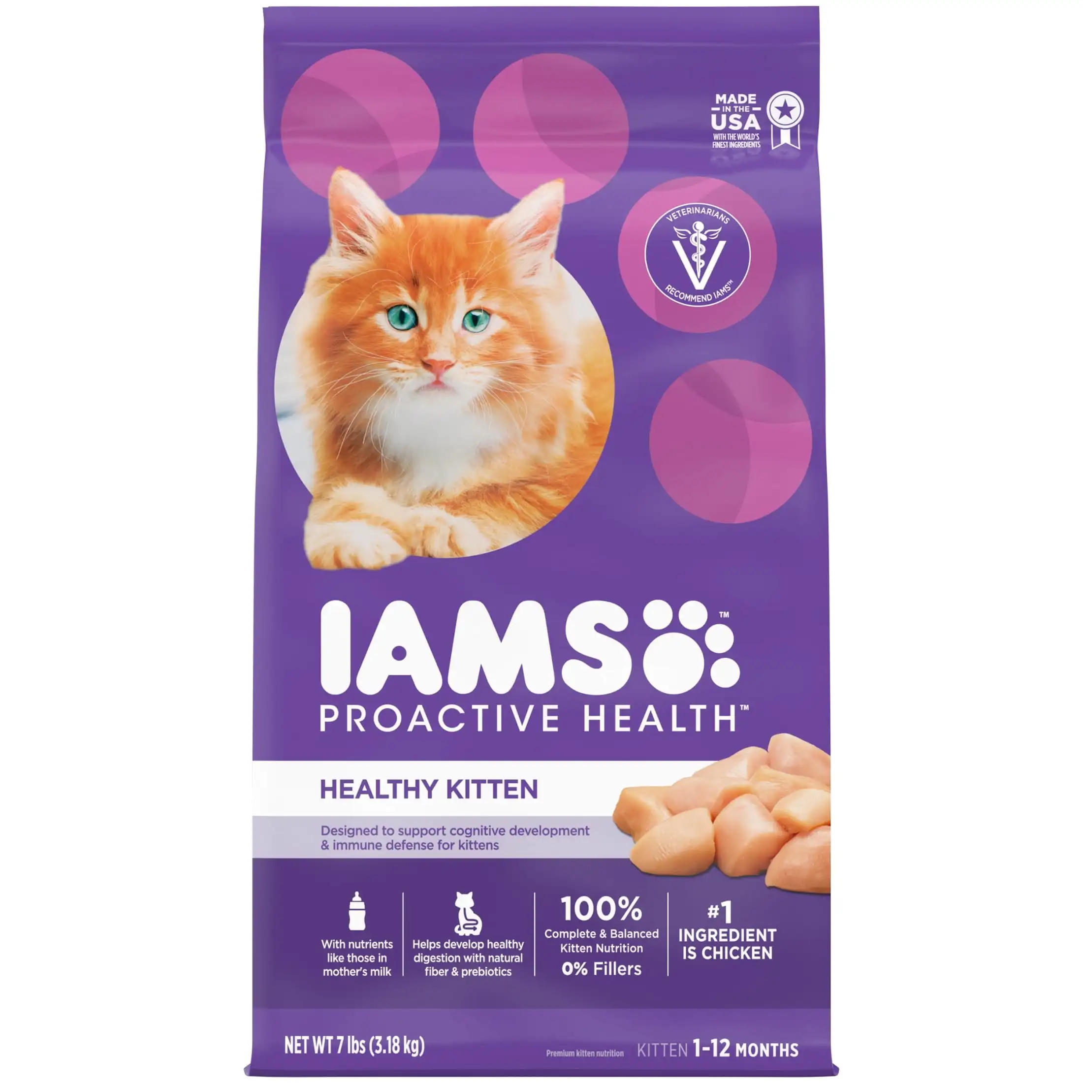 

Iams Proactive Health Корм для сухих кошек с курицей для котят, сумка 7 фунтов