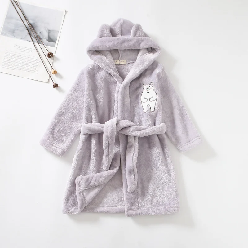 2026 New Kids Soft Pajamas Children's Winter Flannel Bathrobe Cartoon Cute Sleepwear Boys Girls Autumn Robes Hooded Homewear