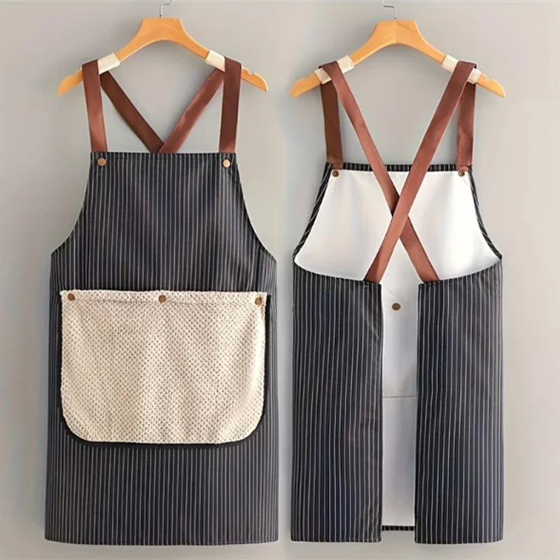 Detachable Thickened Hand Towel Apron Kitchen Apron with Pockets Towels Waterproof Cross Back Cooking Aprons for Home Kitchen