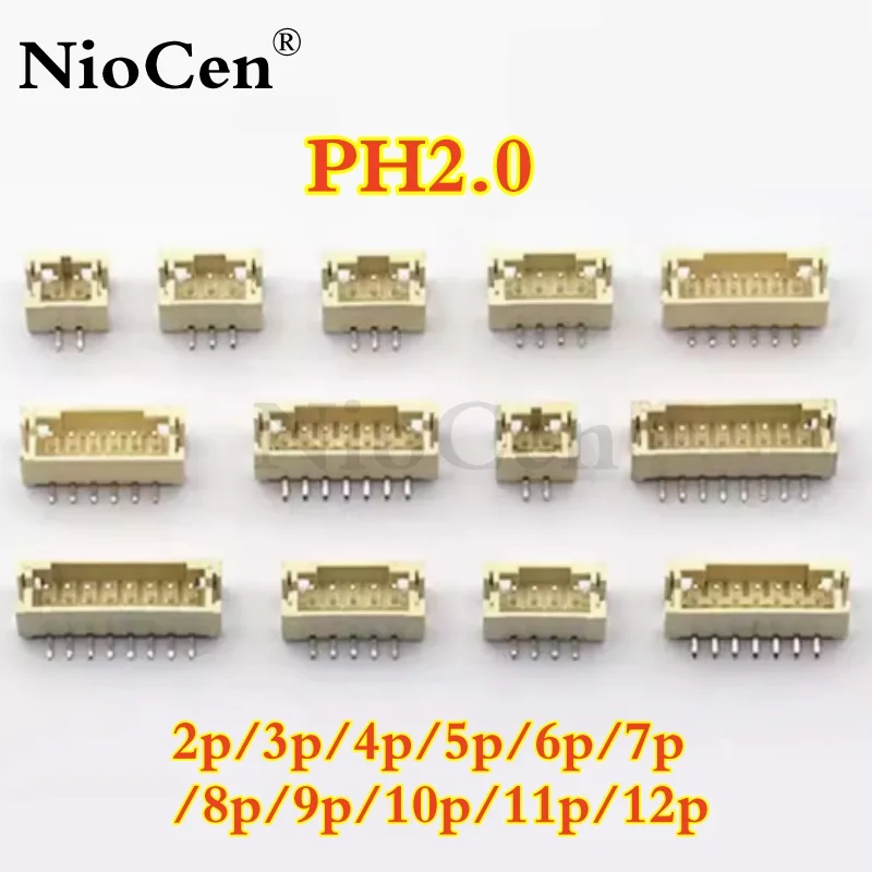 （20PCS）PH2.0 2.0mm spacing horizontal/vertical SMT socket 2P 3P 4P 5P 6P 7P 8P 9P 10P 11P 12P High temperature resistance