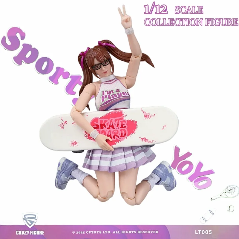 1/12 cftoys figura louca lt005 desportiva menina-yoyo duplo rabo de cavalo tênis de beisebol figura de ação feminina articulações flexíveis modelo brinquedo