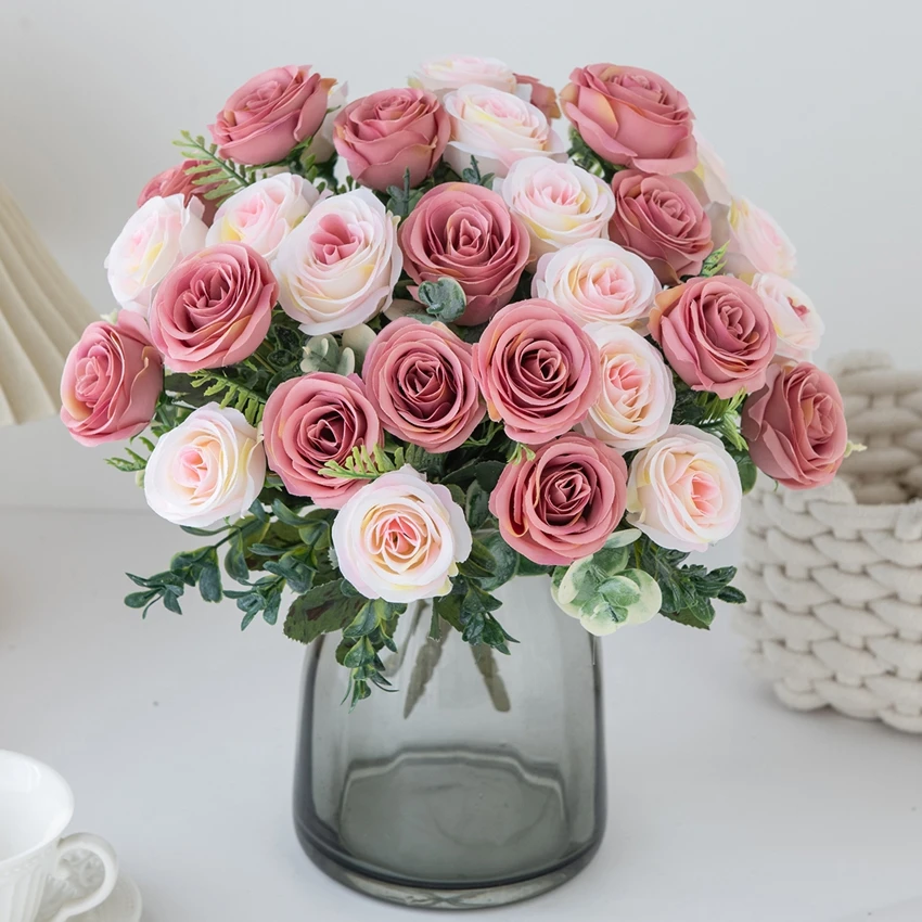 الزهور الاصطناعية الشمال روز الحرير الزفاف المنزل باقة الزفاف في الهواء الطلق فناء الديكور عطلة DIY بها بنفسك هدية اطلاق النار PropsStage #2