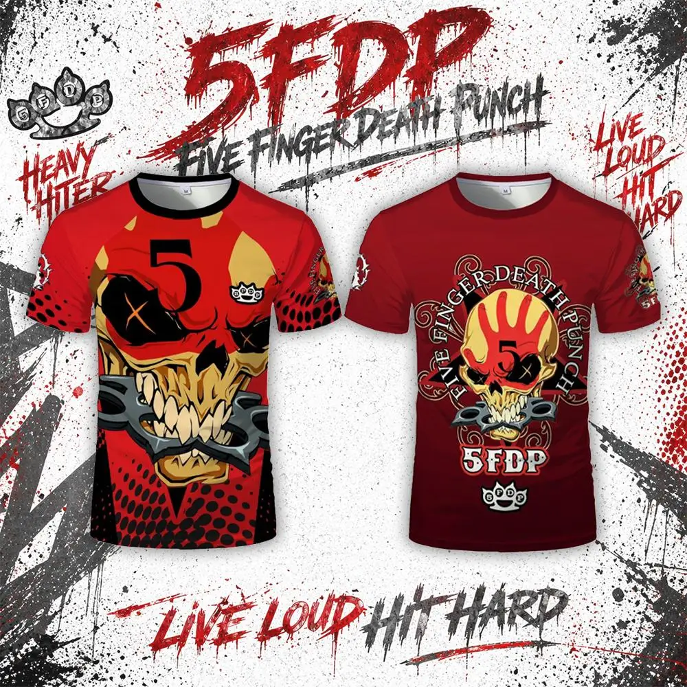 Heavy Metal Rock Band Skull 3D Printed T-Shirt for 5FDP Five Finger Death Punch Fans Men's Women's Summer Round Neck Tee