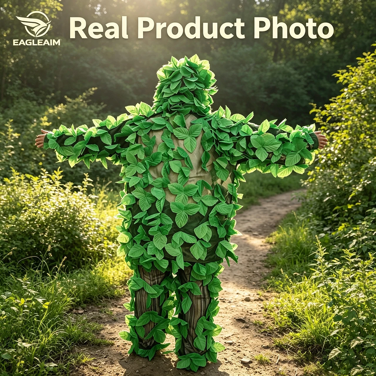Hooded Ghillie Suit 3D Green Leafy Woodland Camo Military Forest Costume for Jungle Halloween Party