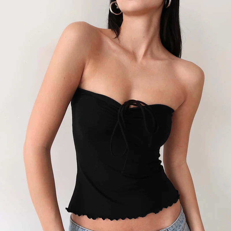 CUTENOVA-Camiseta sin mangas con lazo Y2K para mujer, Tops sin tirantes de Color sólido, Tops cortos ajustados con cuello Halter y espalda descubierta, 2024