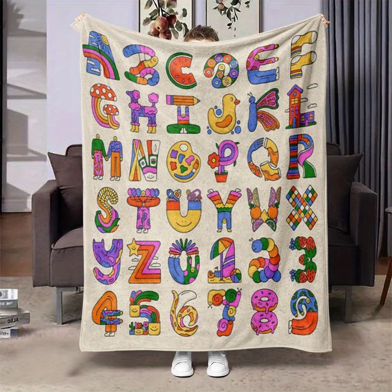 Alphabet Fun Learning Blanket Reversible Flannel Throw for Kids Room AllSeason Comfort Educational Play Gift