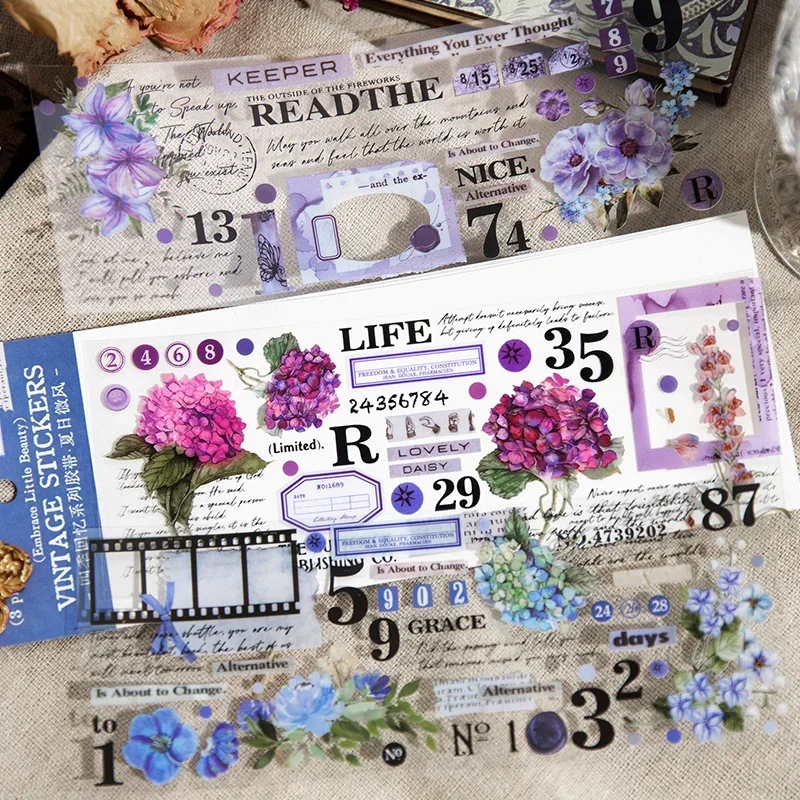 3Sheets Tape Four Seasons Memories Package Botanical Garden Letter Material School Supplies Background Scrapbook 200*75MM