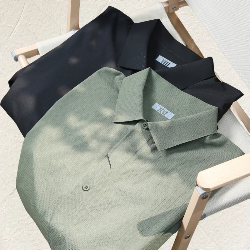 

High-End Outdoor Long Sve irt Laser Perforated Fabric Full Prure Glue Spring Faion Urban Sle Pure Color Men's irt