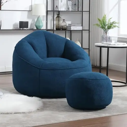 Bean Bag Chairs, Gaint Bean Bag Couch with Memory Foam for Adults and Kids, Microfiber Upholstered Sofa with Ottoman