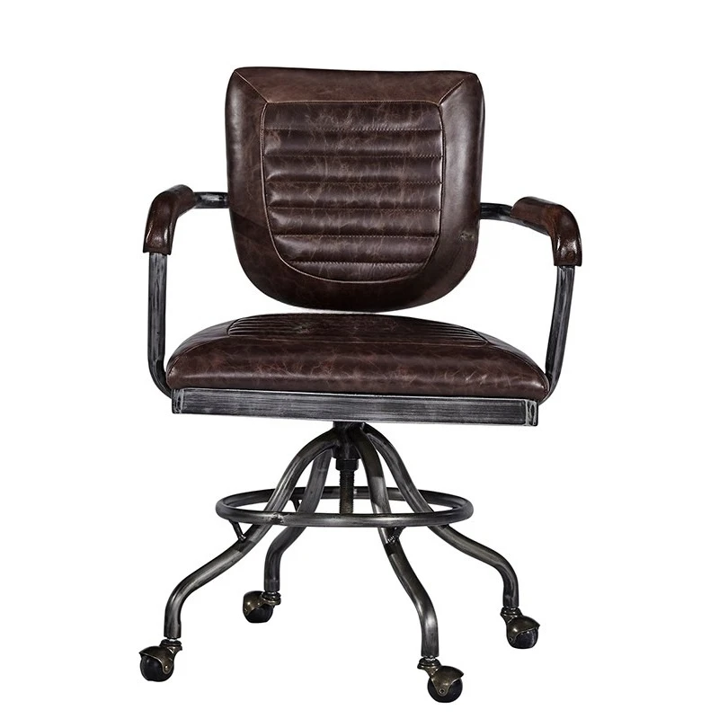 Medieval oil wax leather designer sofa chair, American European single rotating office chair