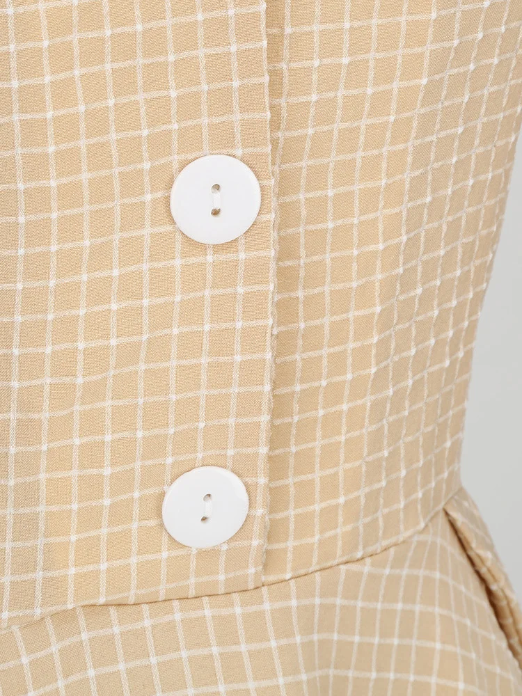 Tonval Shawl Collar Button Up Vintage Robe Plaid Long Dress Evening Elegant for Women Short Sleeve Pockets A-Line Dresses
