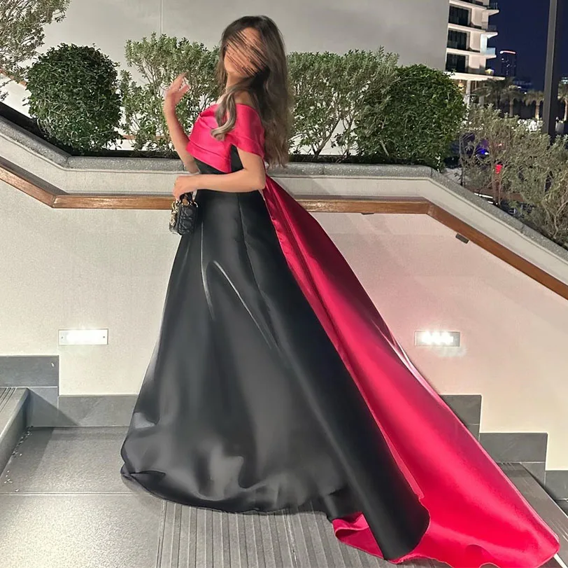 ROYET Strapless Pleat Long Black Sleeveless Off The Shoulder A Line Evening Dress Floor Length Sweep Train Long Prom Gown New