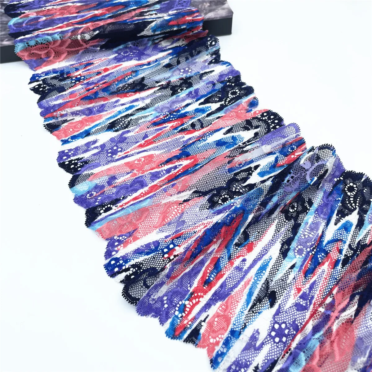 3y/lot Width 7 5/8 inch(19.50cm) Mixed Blue Pink Elastic Stretch Lace Trim For Sewing Craft DIY Apparel Fabric Lace Garment