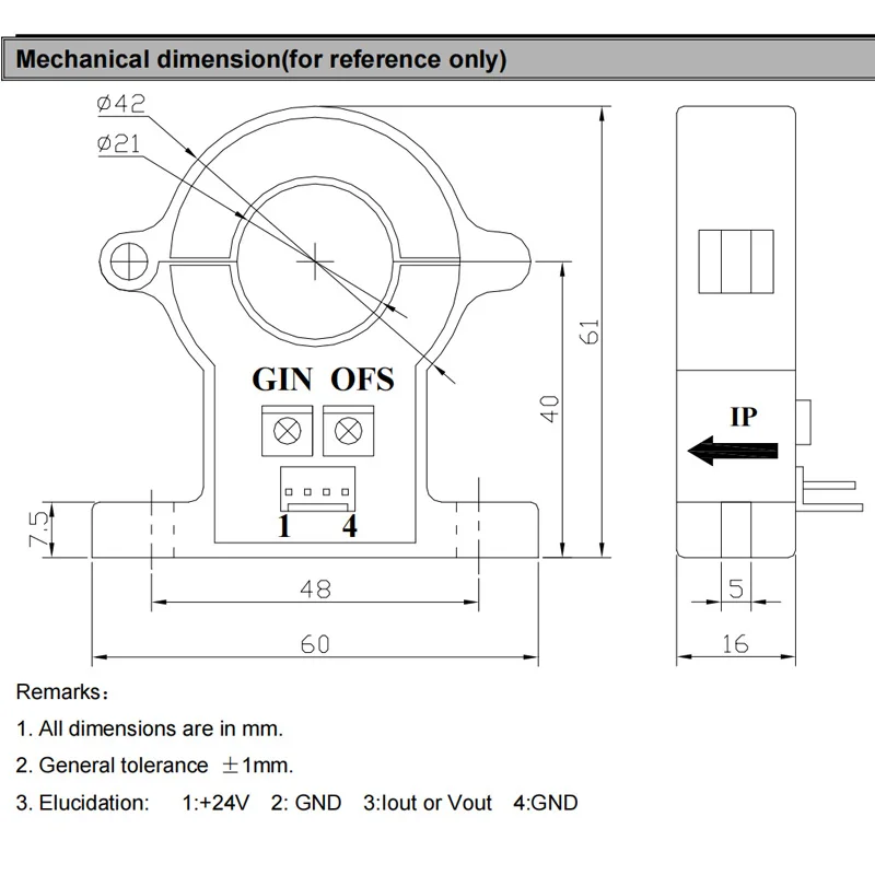 Hall effect current sensor Split core current transmitter QNDBK1-21 AC DC 30A 50A 100A 200A / 4~20mA 10V 5V Current Transducer