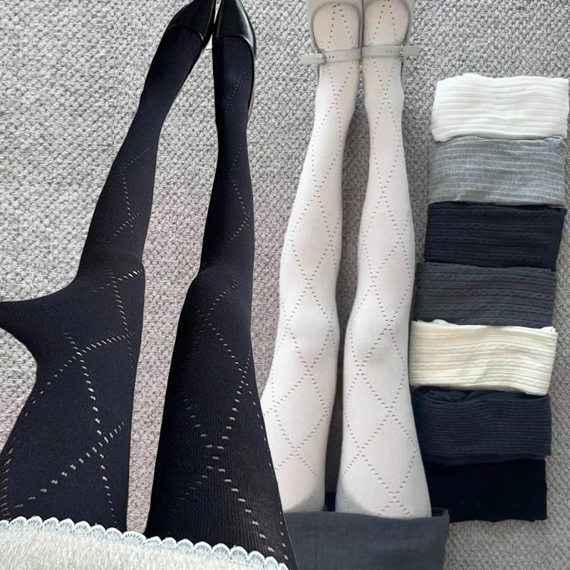 2025 الخريف الشتاء محبوك جوارب مخططة للنساء خمر ضوء الحرارية التخسيس بسيط تنوعا جوارب طويلة الملابس الداخلية طماق #2