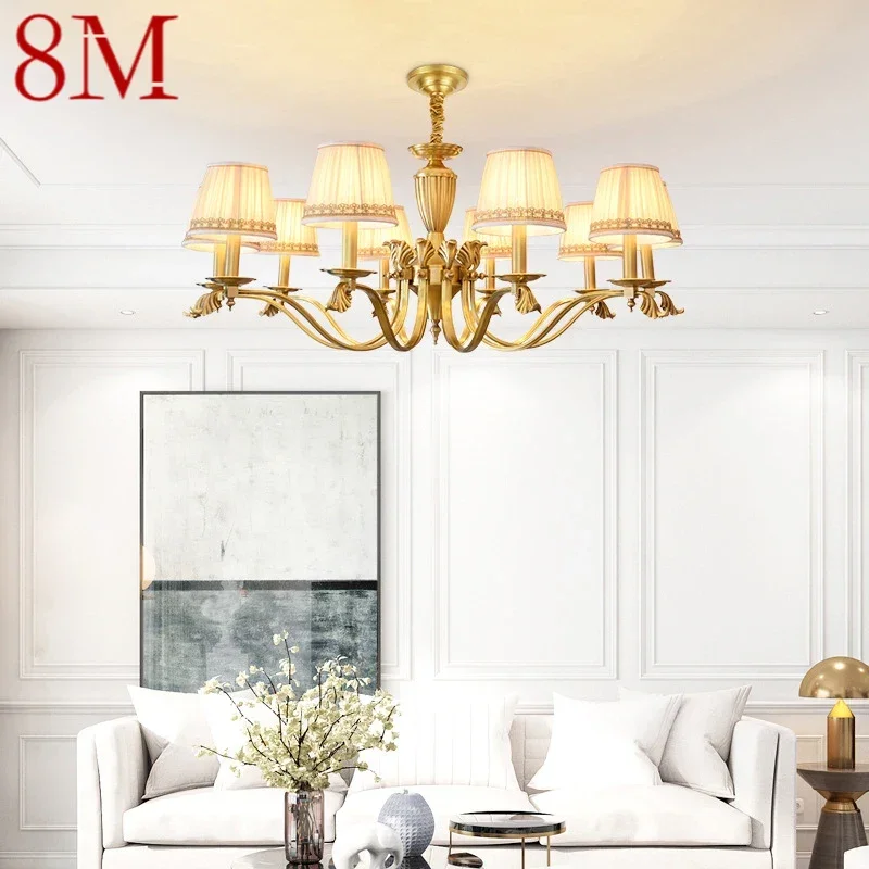 

8M American Brass Pendent Lamp Luxurious Living Room Restaurant Bedroom Retro Hotel Villa Chandelier