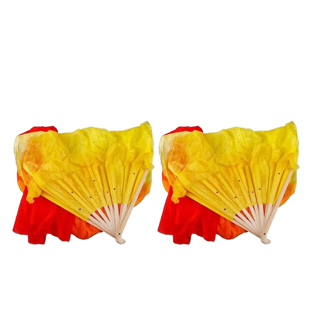 2 قطعة مراوح الرقص الحجاب الطويل للنساء التدرج فو الحرير الرقص الشرقي يده طوي الأداء الدعامة #5